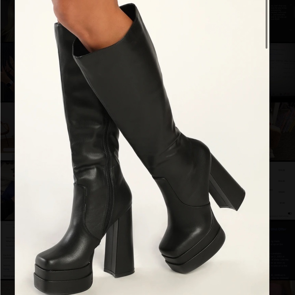 LULUS black square toe platform over the knee the knee boot